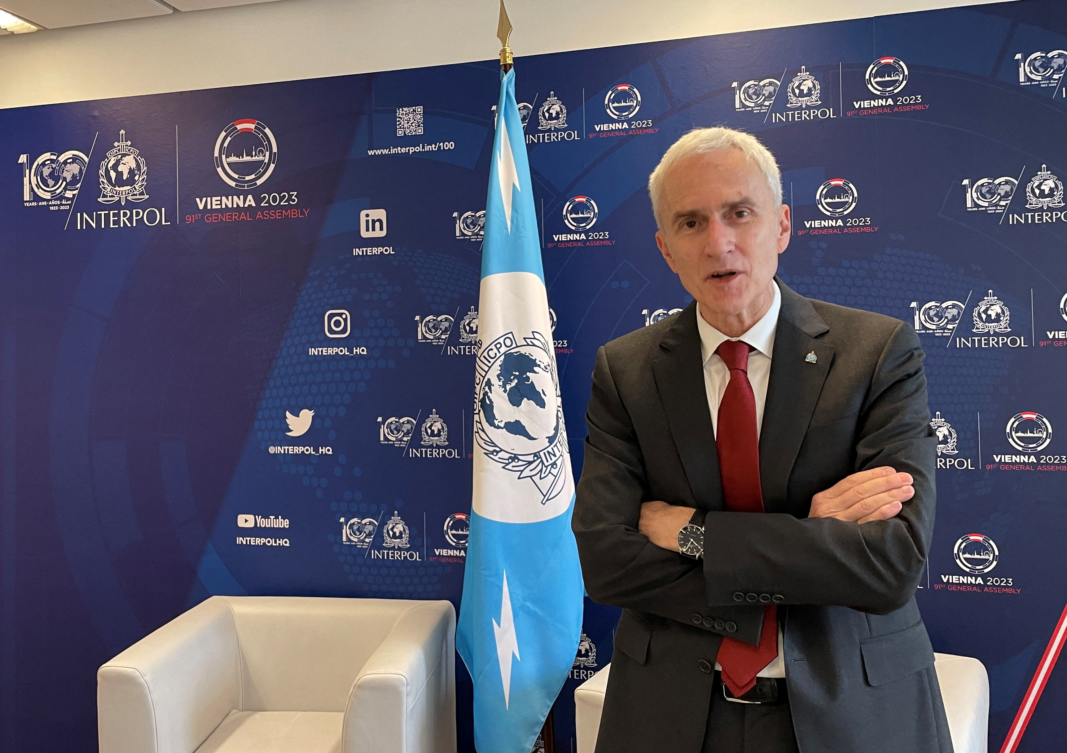 Interpol Secretary General Stock during interview with Reuters in Vienna