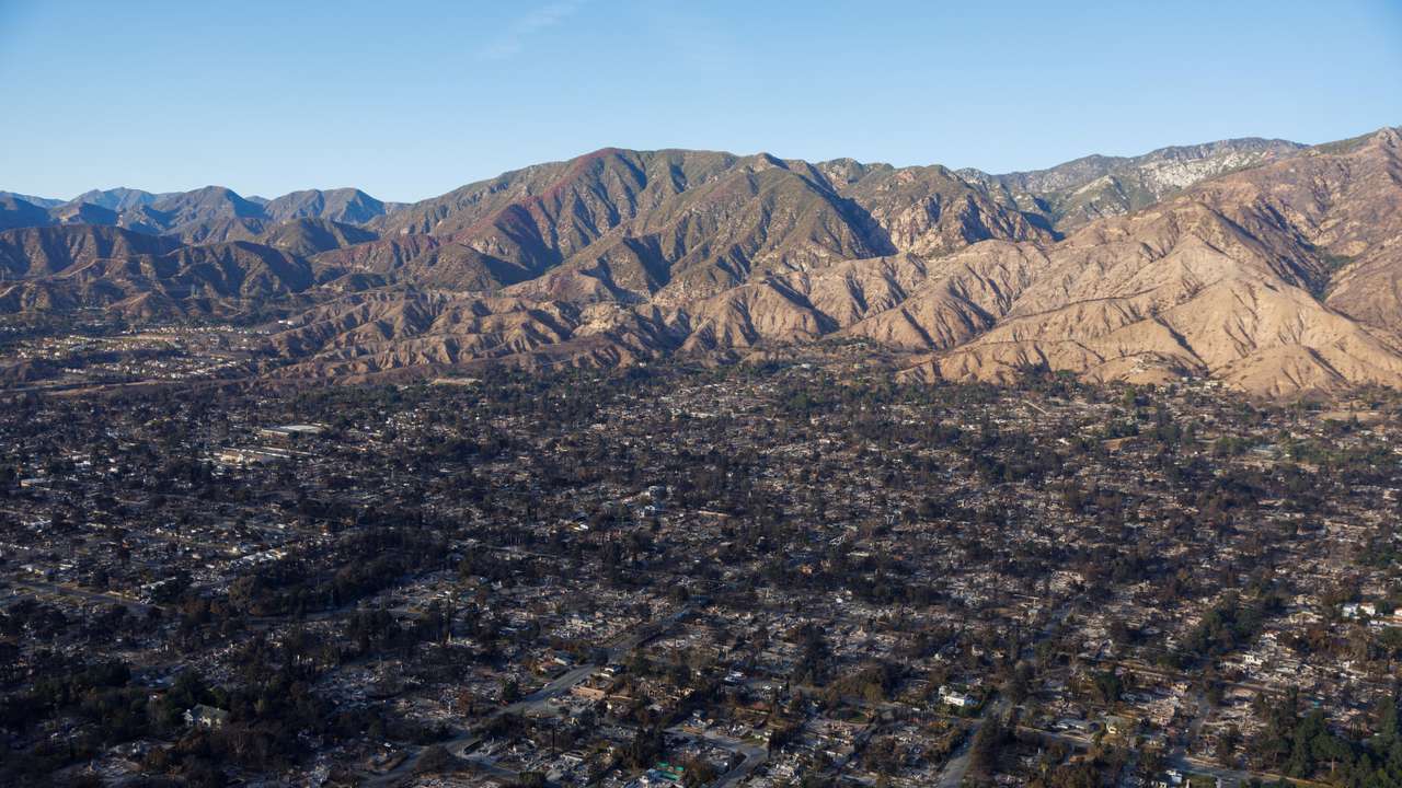 Aerial image of the Eaton Fire damage to Altadena, California