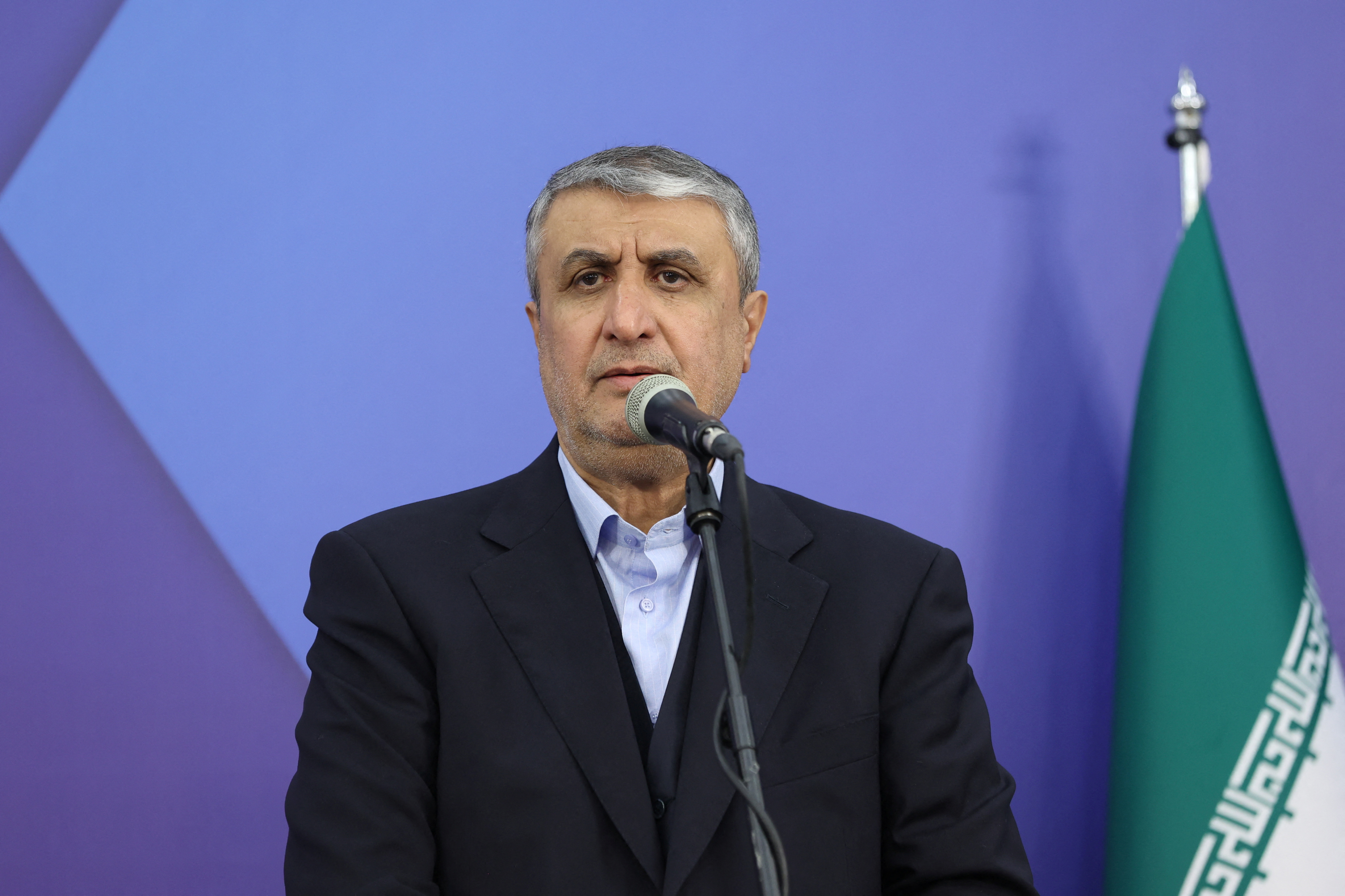International Atomic Energy Agency (IAEA) Director General Rafael Grossi attends a press conference in Tehran