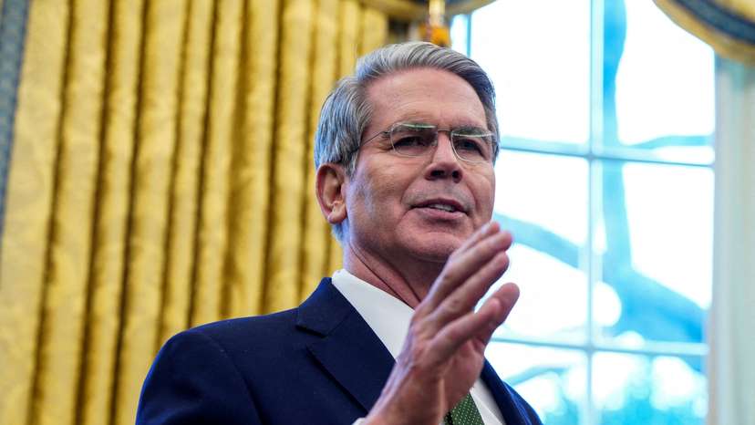 FILE PHOTO: U.S. Secretary of the Treasury Scott Bessent speaks, at the White House