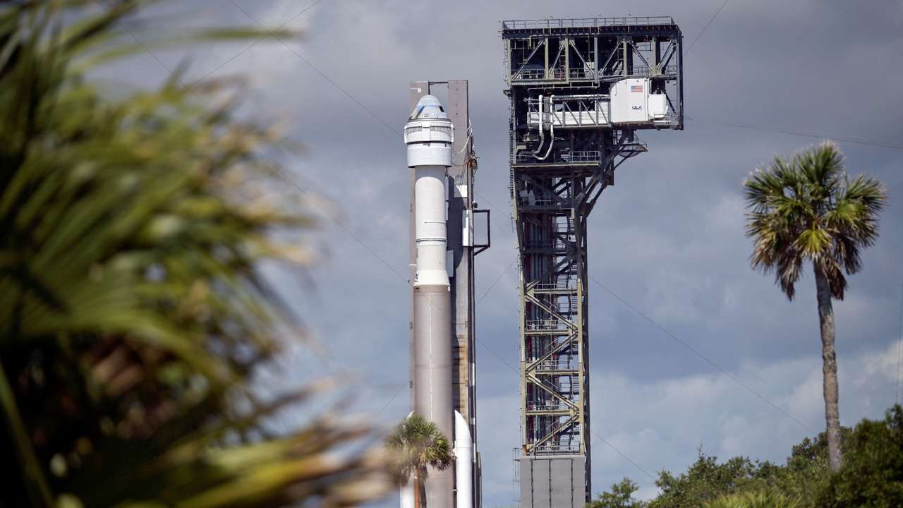 Boeing's Starliner spacecraft aboard a United Launch Alliance Atlas V rocket rolls toward the launch pad, in Cape Canaveral