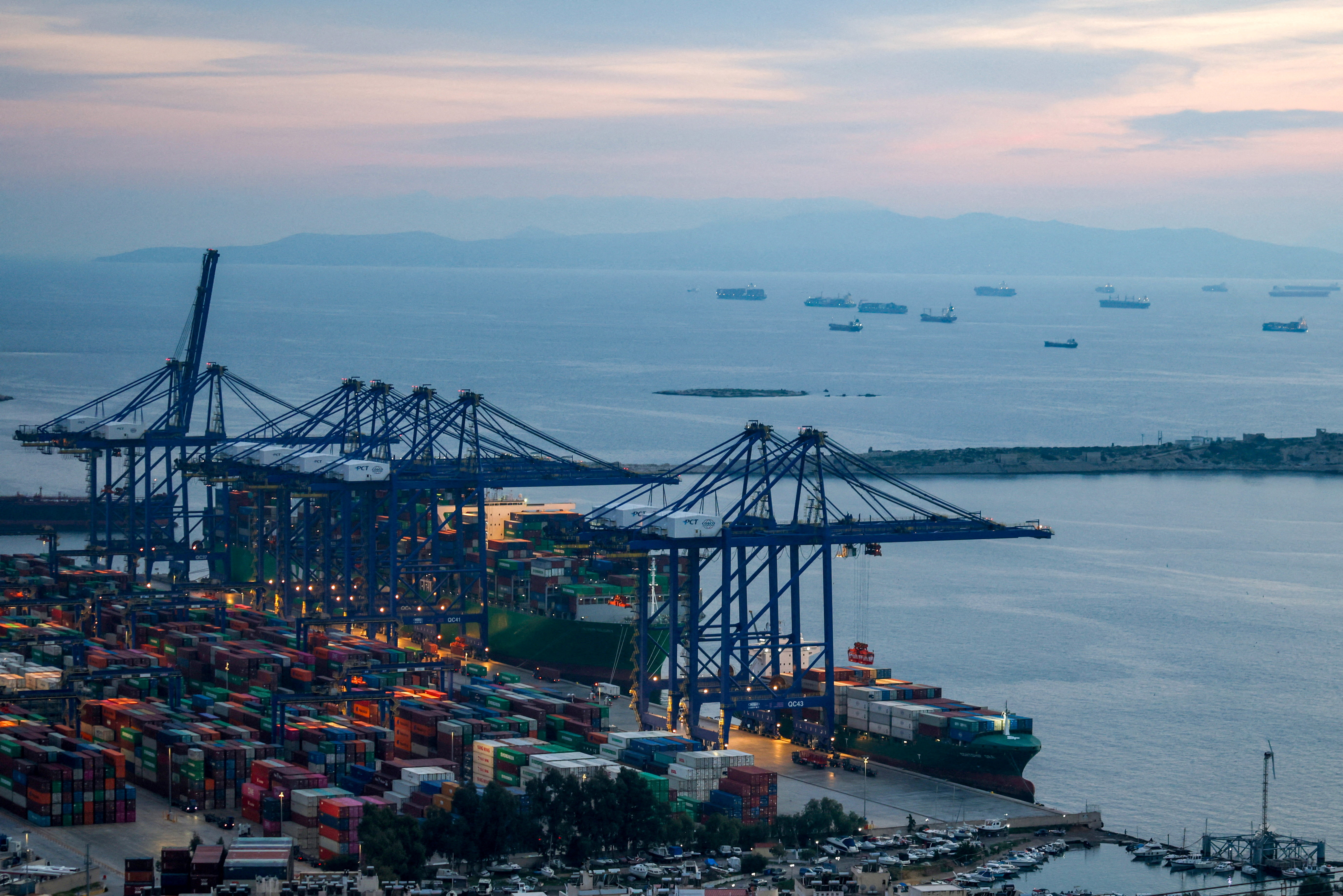 FILE PHOTO: A view of the container terminal of the Piraeus port, in Perama
