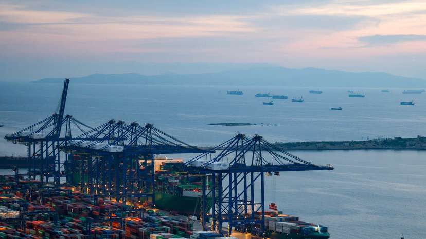 FILE PHOTO: A view of the container terminal of the Piraeus port, in Perama