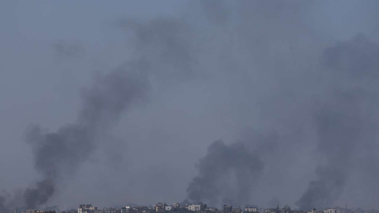 Smoke rises over Gaza as seen from southern Israel