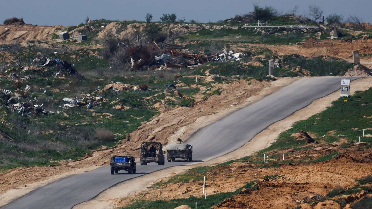 Israeli military jeeps manoeuvre in Gaza
