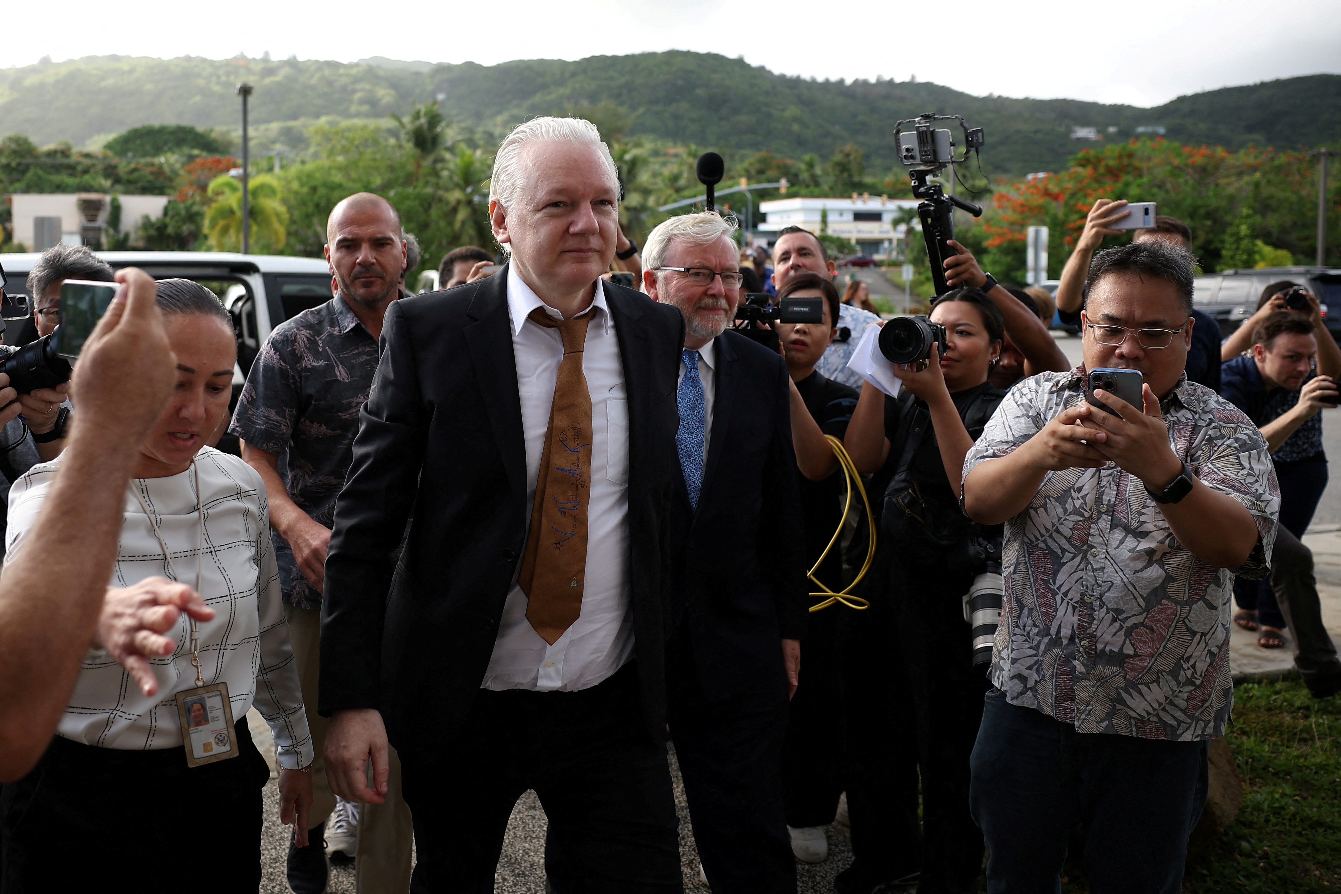 WikiLeaks founder Julian Assange appears at a U.S. District Court in Saipan