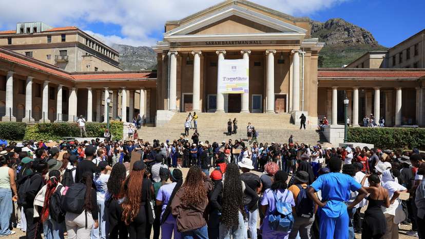 Students disrupt classes during a protest over fee debts and accommodation grievances at the University of Cape Town, in Cape Town
