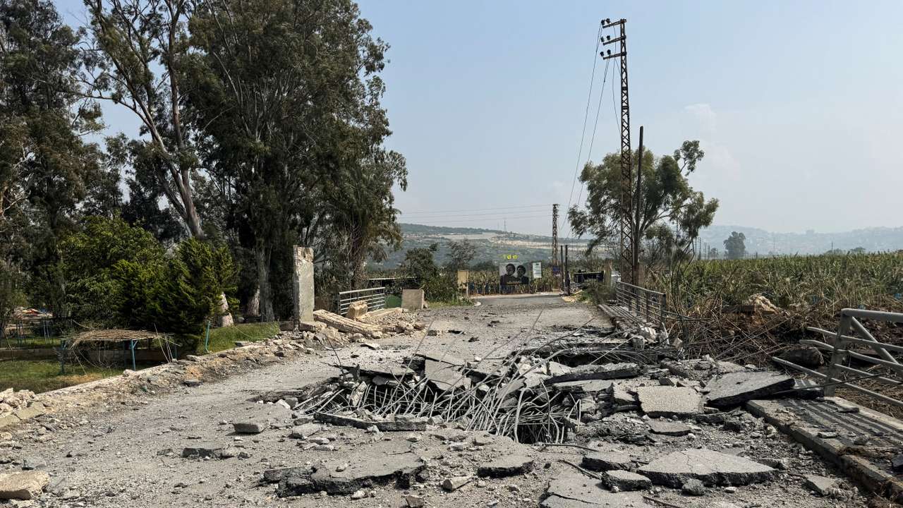 The damaged Qasmiyeh Bridge over the Litani river