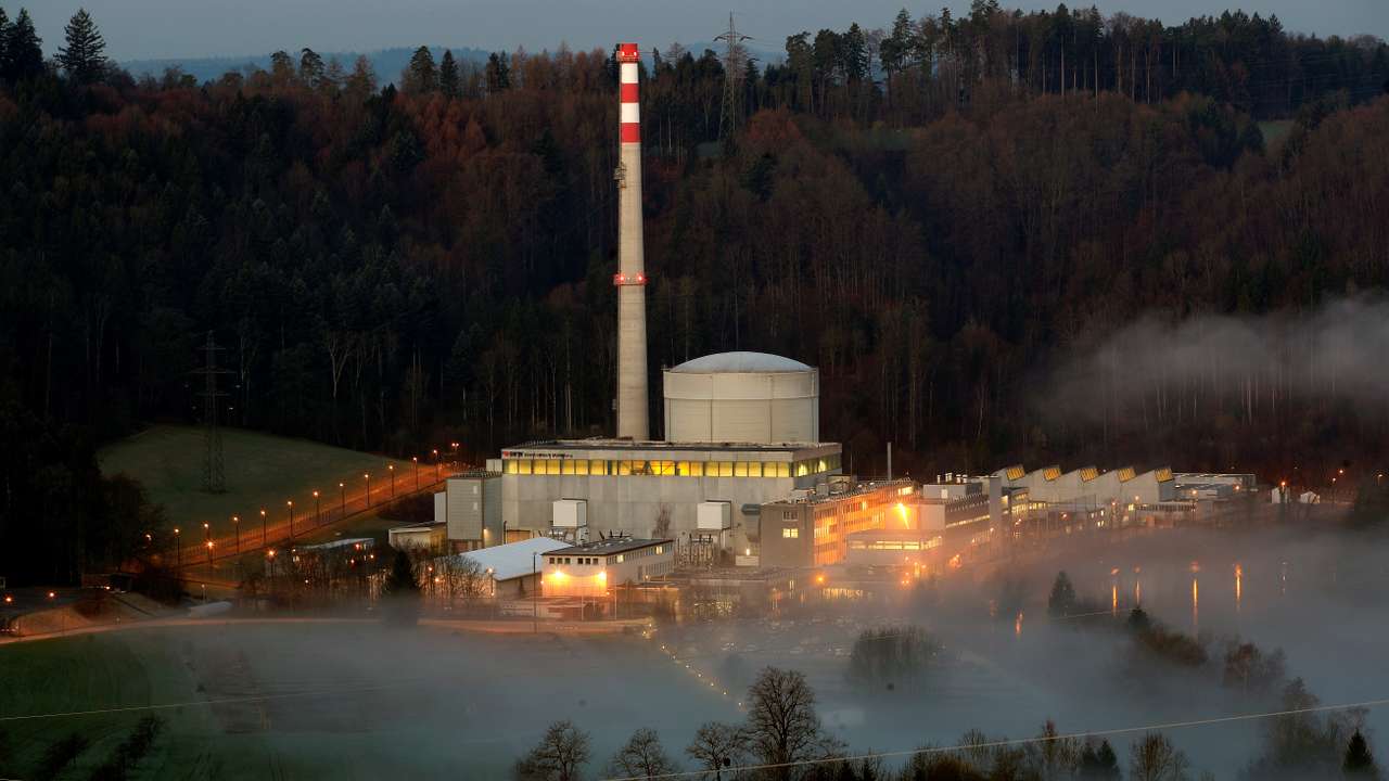 Swiss energy company BKW's Muehleberg nuclear power plant and the Aare river are seen in Muehleberg