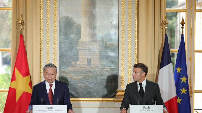 French President Emmanuel Macron meets Vietnamese President To Lam in Paris
