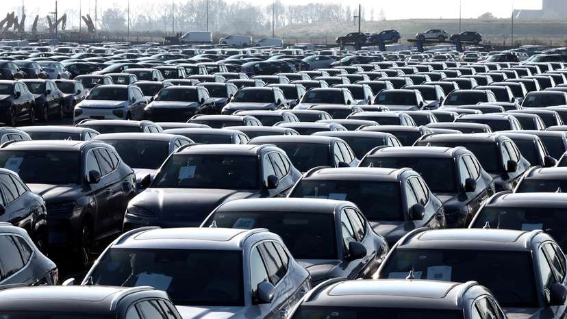 FILE PHOTO: New cars, among them new China-built electric vehicles of the company BYD, are seen parked in the port of Zeebrugge