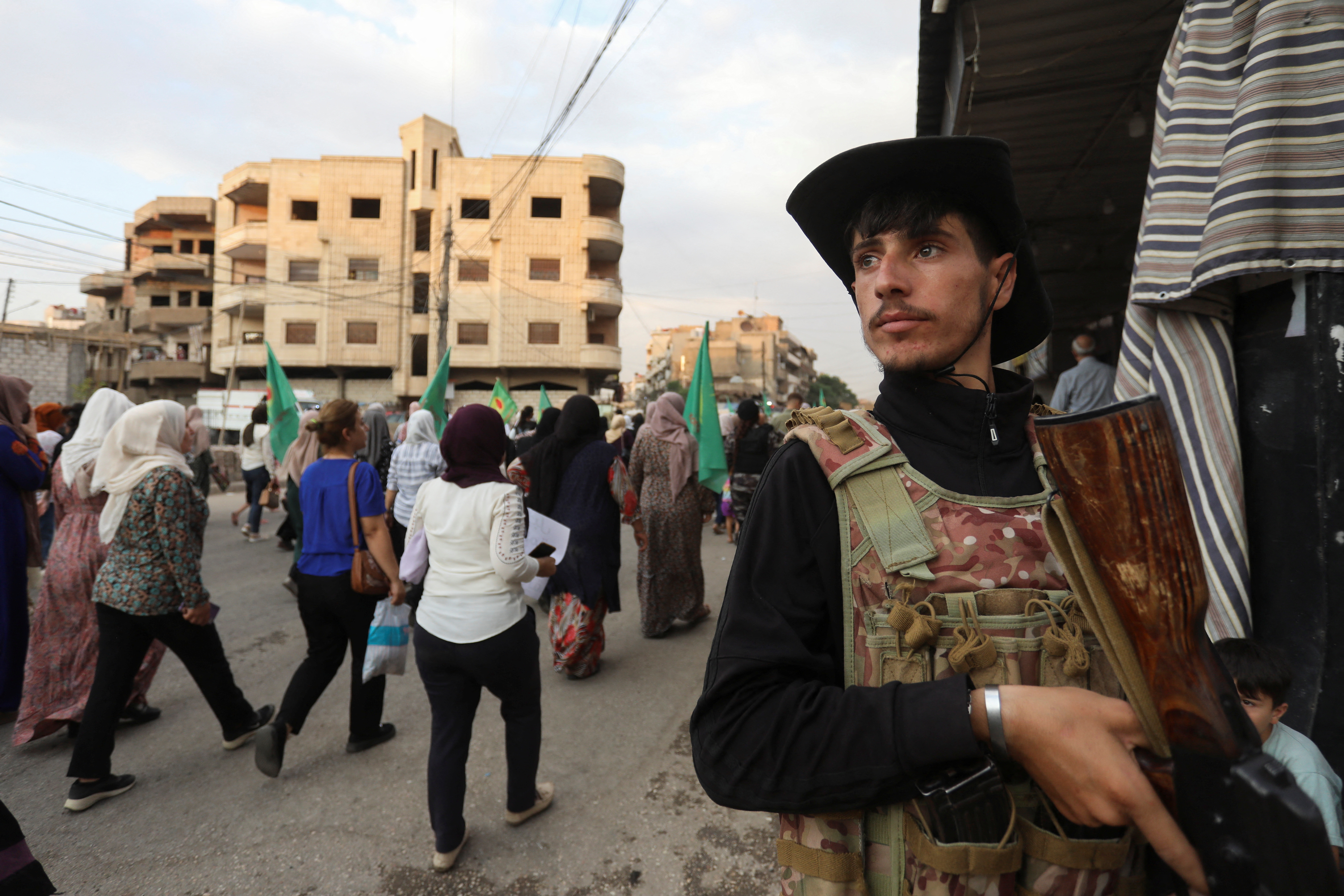 Syrian Kurds attend protest in solidarity with people in Sweida, in Qamishli
