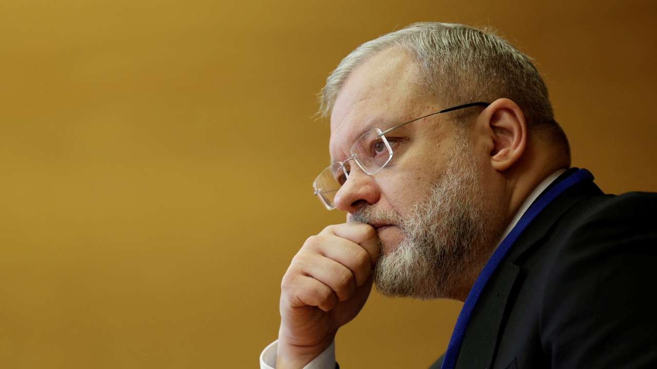 Ukrainian Energy Minister German Galushchenko attends a press conference at the U.N. nuclear watchdog IAEA in Vienna