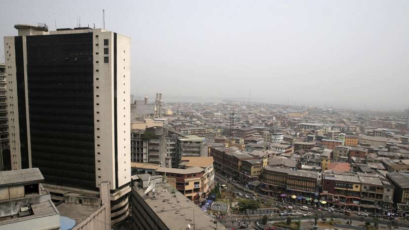 FILE PHOTO: A view of the central business district is seen from a roof-top in Lagos