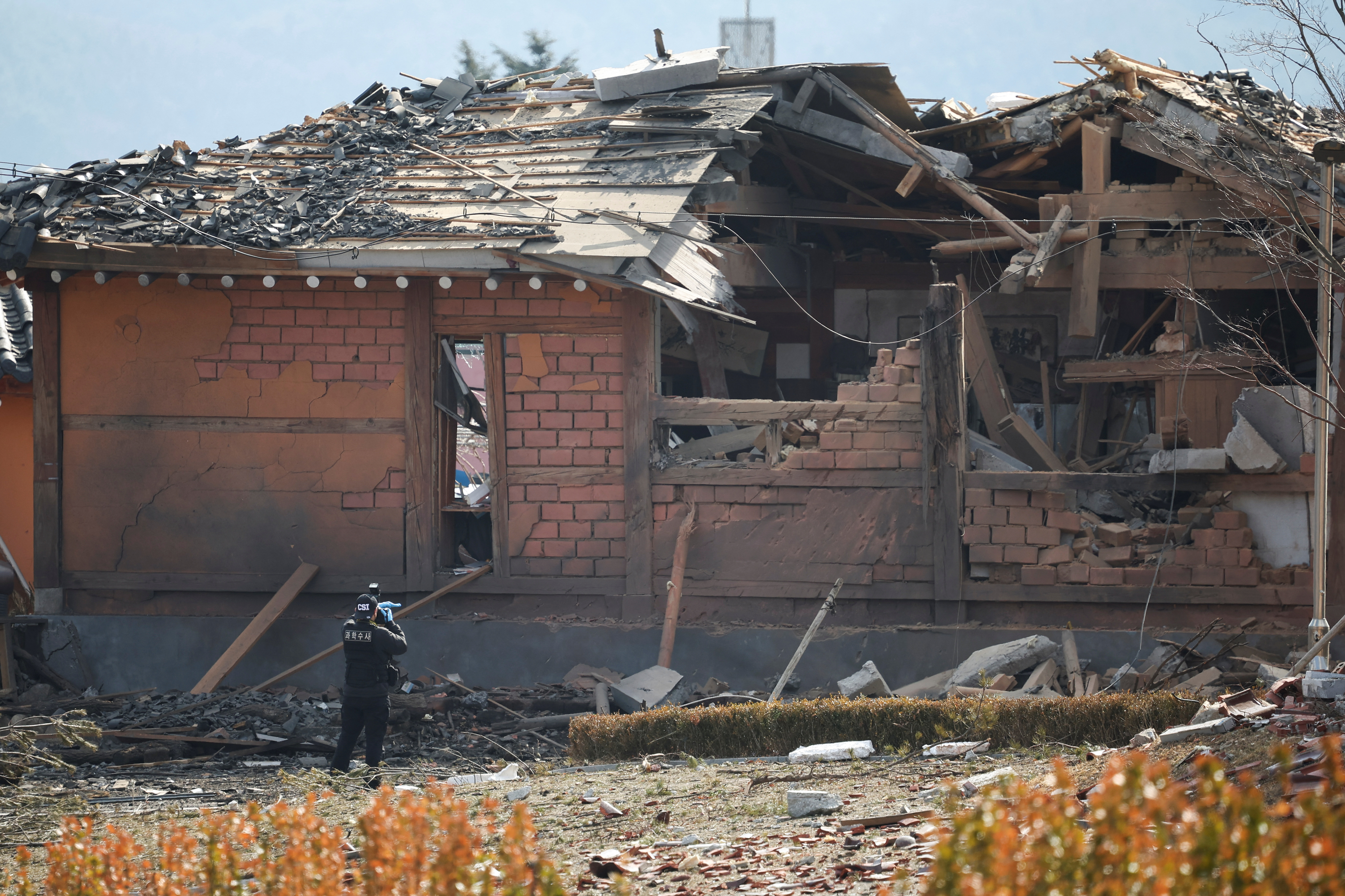 Aftermath of Mk82 bombs falling outside the shooting range during joint live-fire exercises, in Pocheon