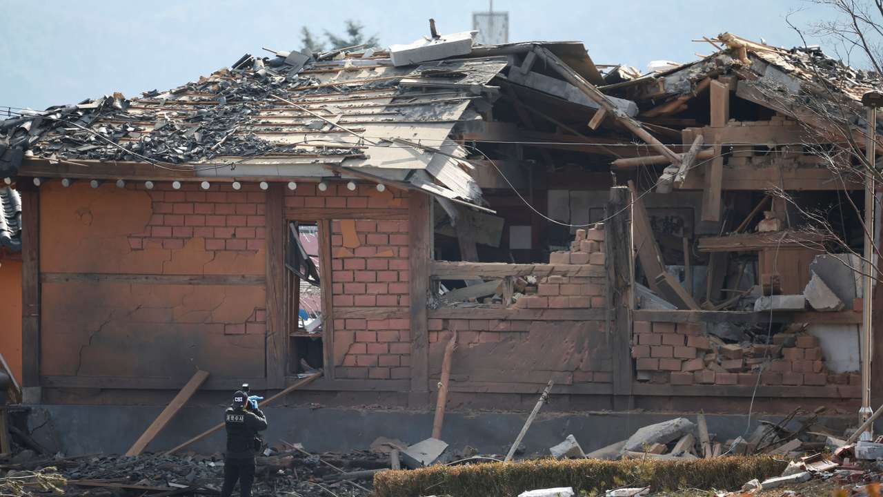 Aftermath of Mk82 bombs falling outside the shooting range during joint live-fire exercises, in Pocheon