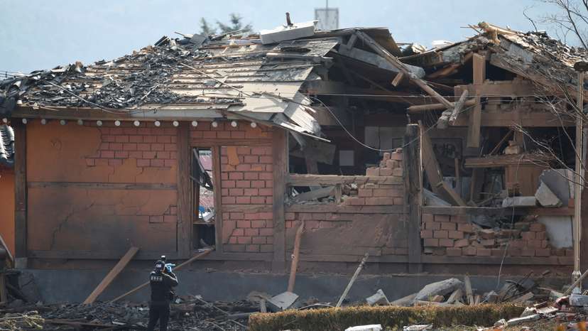 Aftermath of Mk82 bombs falling outside the shooting range during joint live-fire exercises, in Pocheon