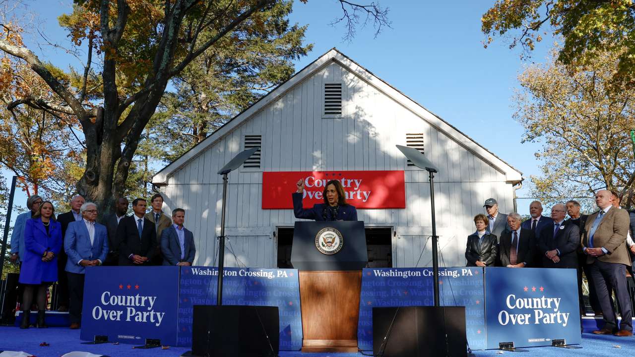 Democratic presidential nominee U.S. Vice President Harris campaigns in Washington Crossing