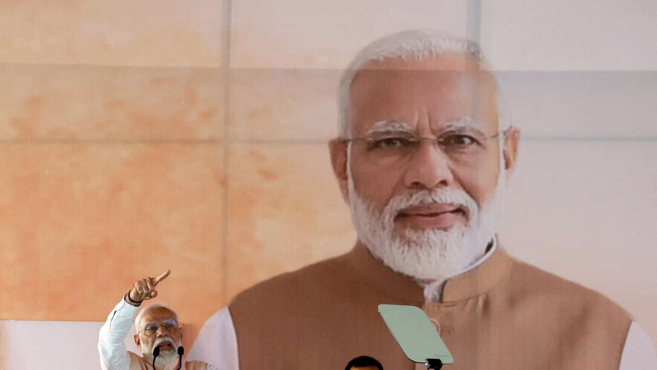 Indian PM Modi attends an election campaign rally, in Meerut