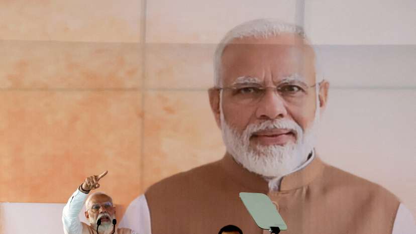 Indian PM Modi attends an election campaign rally, in Meerut