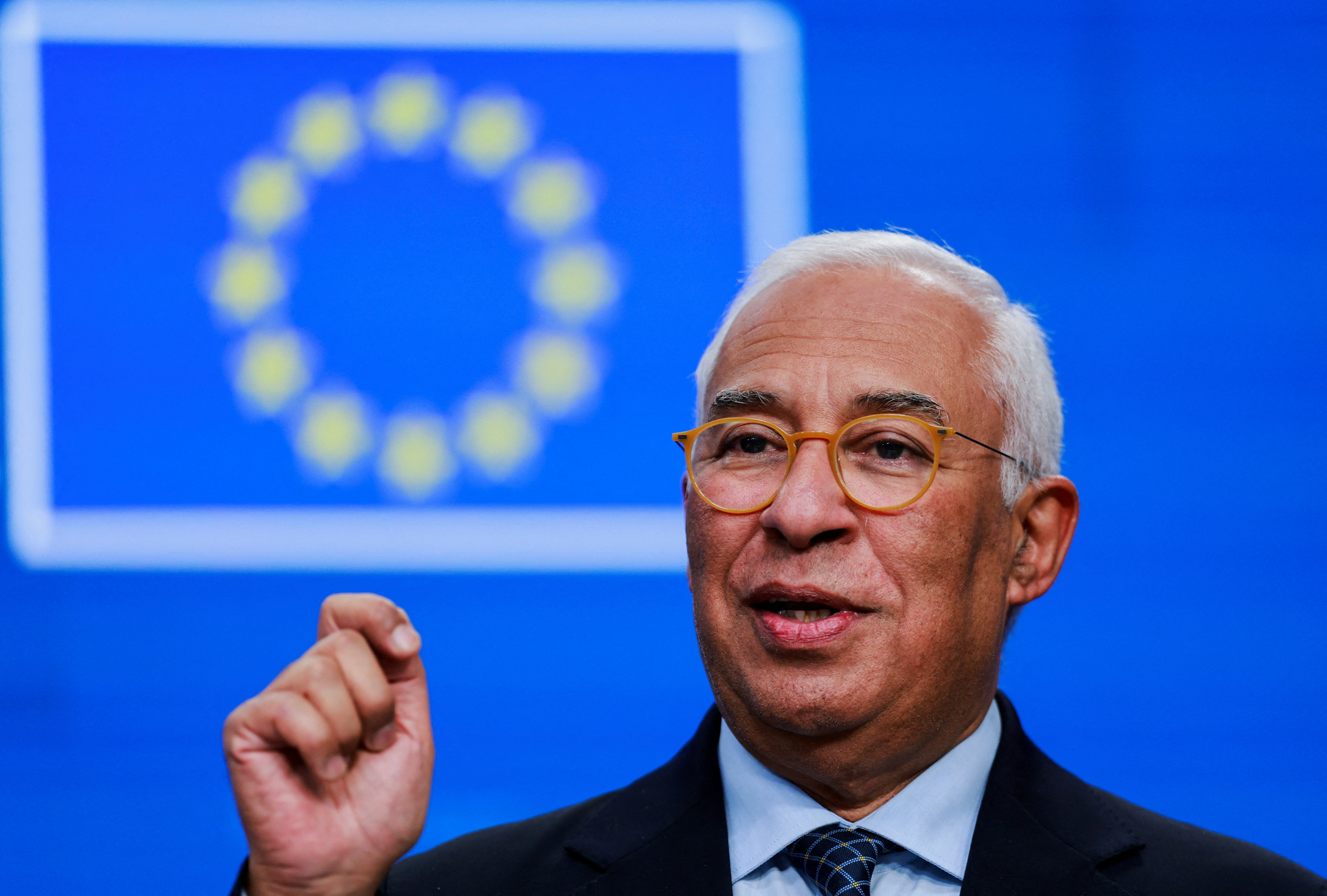 European Council President Antonio Costa holds a press conference during a European Union leaders' summit, in Brussels