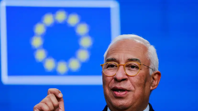 European Council President Antonio Costa holds a press conference during a European Union leaders' summit, in Brussels