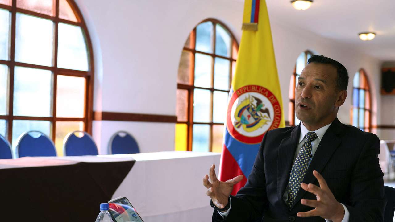 Colombian Minister of Defense, Pedro Arnulfo Sanchez, speaks during an interview with Reuters in Bogota