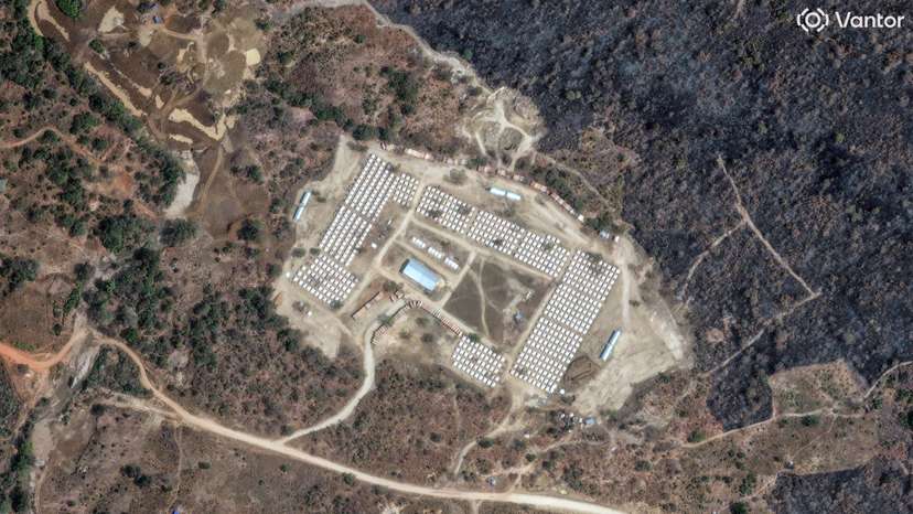 Satellite imagery shows a camp with hundreds of tents in Benishangul-Gumuz