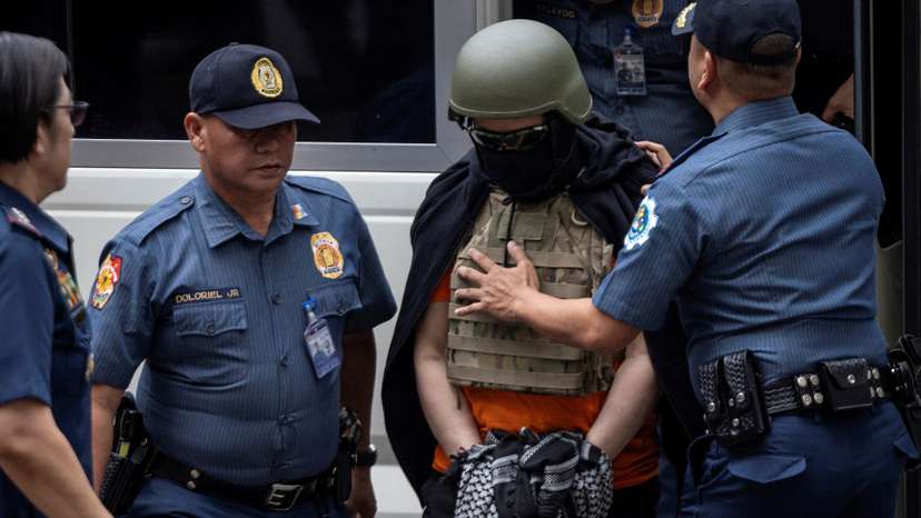 Filipino celebrity pastor Apollo Quiboloy arrives at the Pasig Regional Trial Court for an arraignment