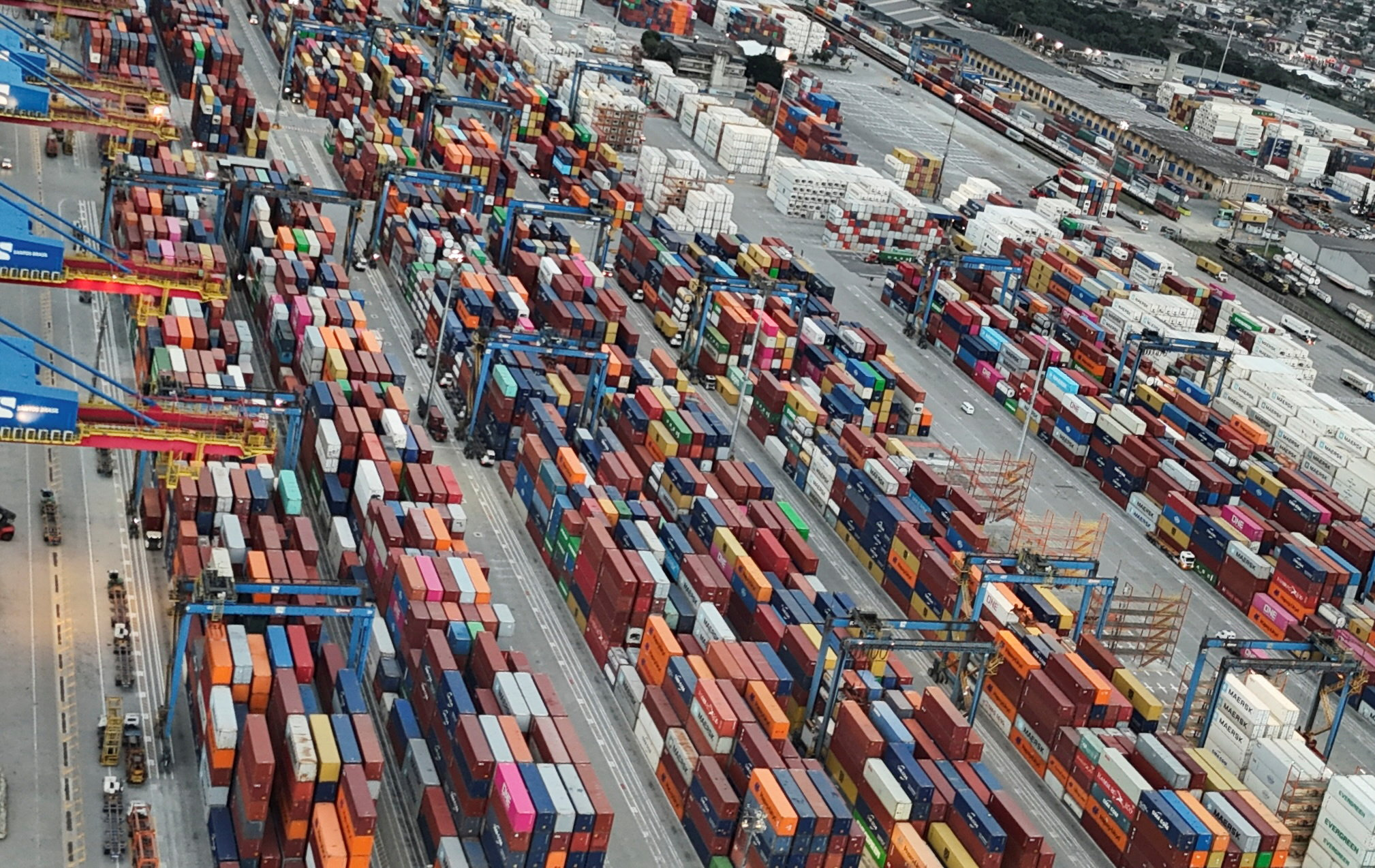 A drone view shows the port of Santos in Brazil