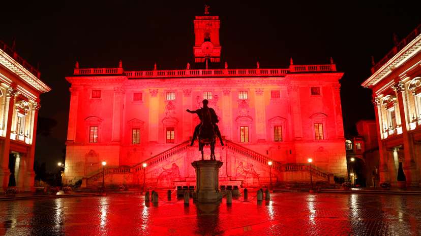 FILE PHOTO: The Campidoglio is lit up in red to mark International Day for the Elimination of Violence Against Women