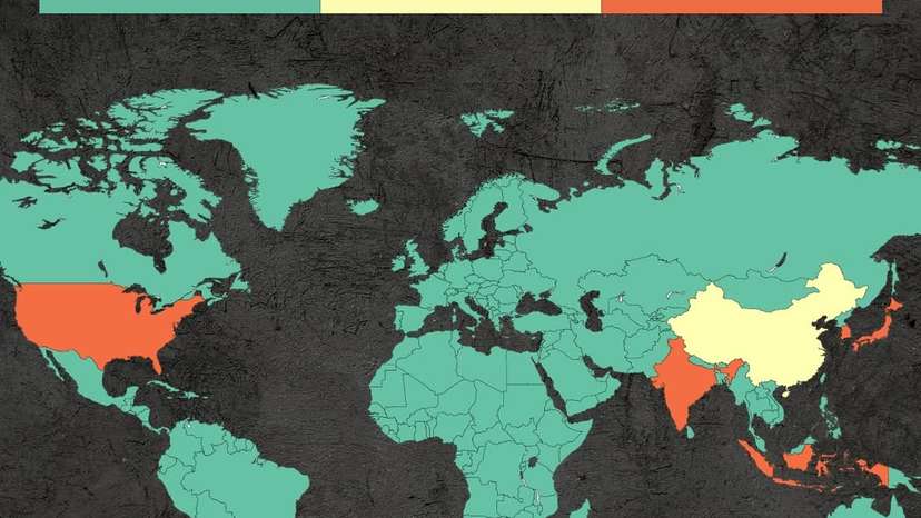 This map shows a fascinating way to visualize global car production- divided into three equal pa