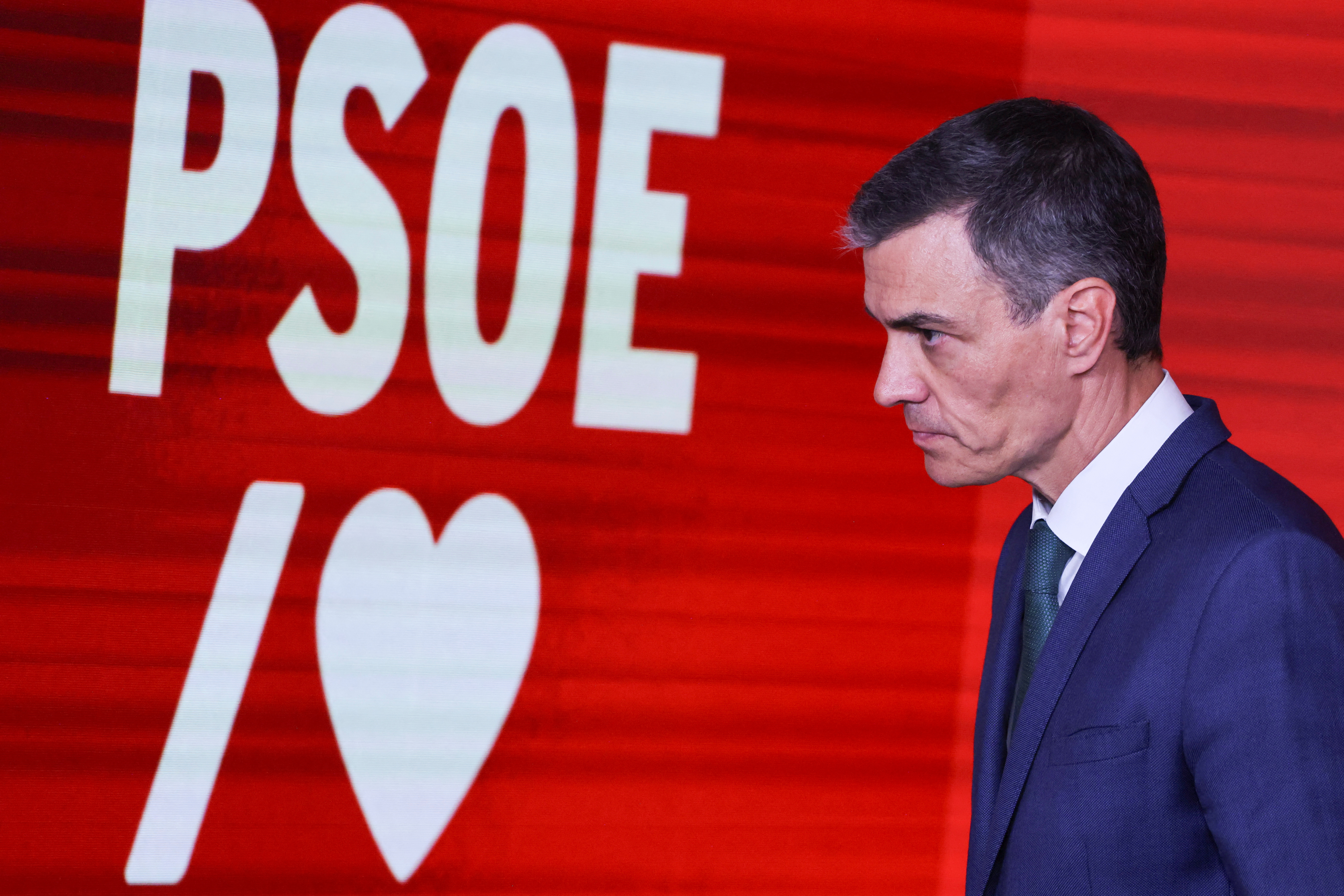 Spain's Prime Minister Pedro Sanchez, who is also a leader of the Socialist ruling party (PSOE), holds a press conference in Madrid