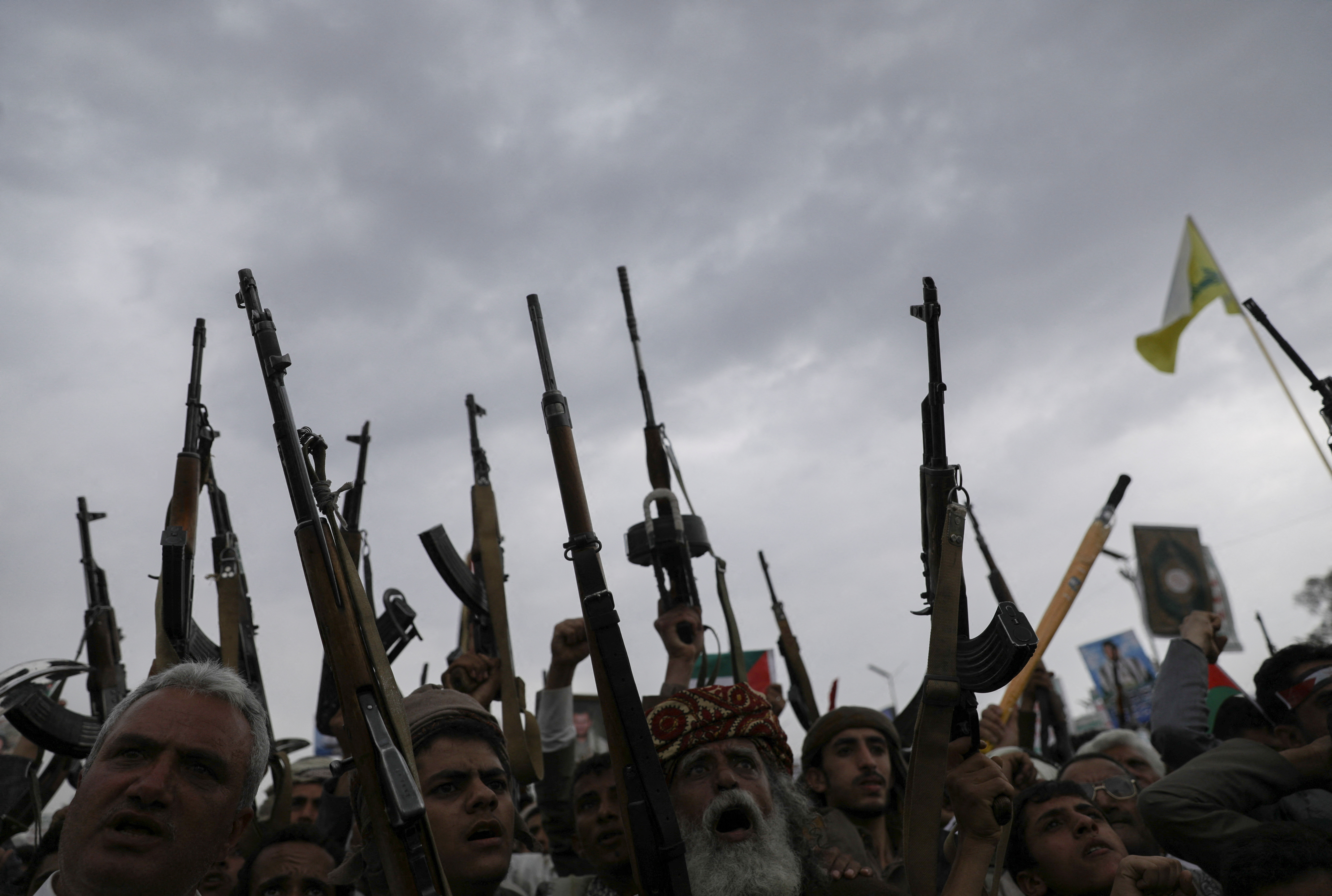 Protesters, mainly Houthi supporters, rally to show solidarity with Palestinians in the Gaza Strip, in Sanaa