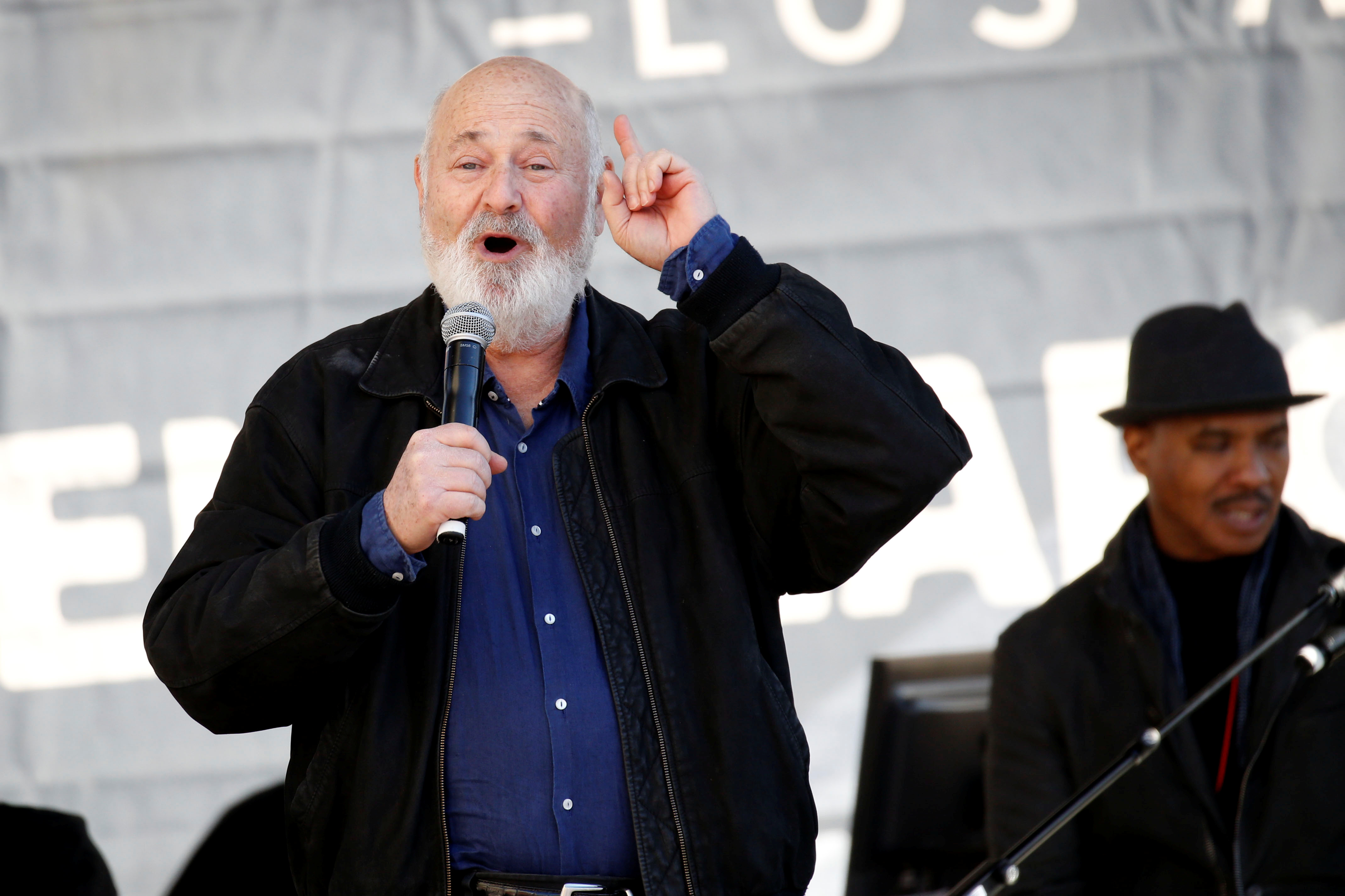 Director Rob Reiner speaks at the second annual Women's March in Los Angeles, California