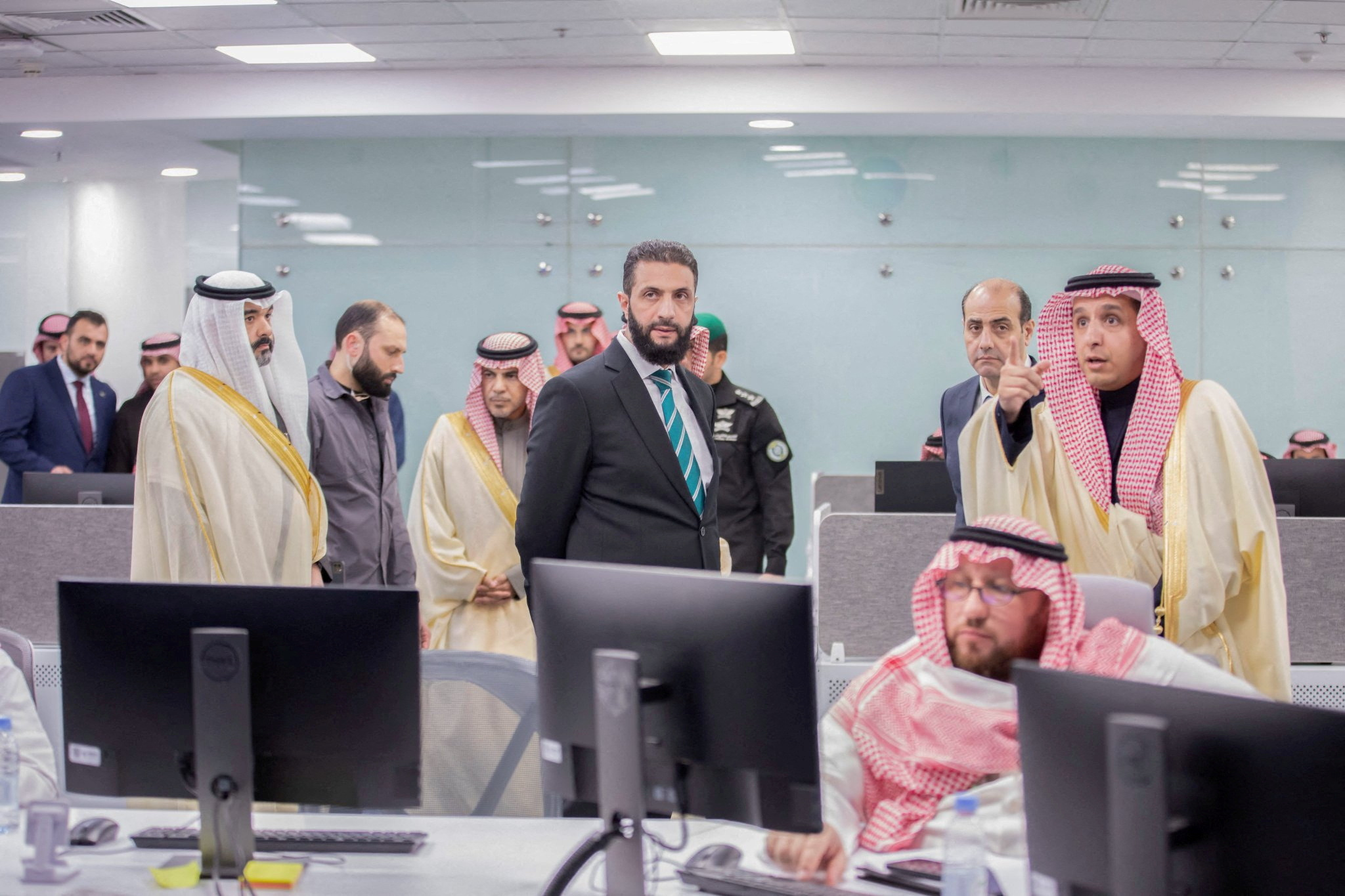 Syria's newly appointed president for a transitional phase Ahmed al-Sharaa visits Saudi Data and AI Authority, in Riyadh