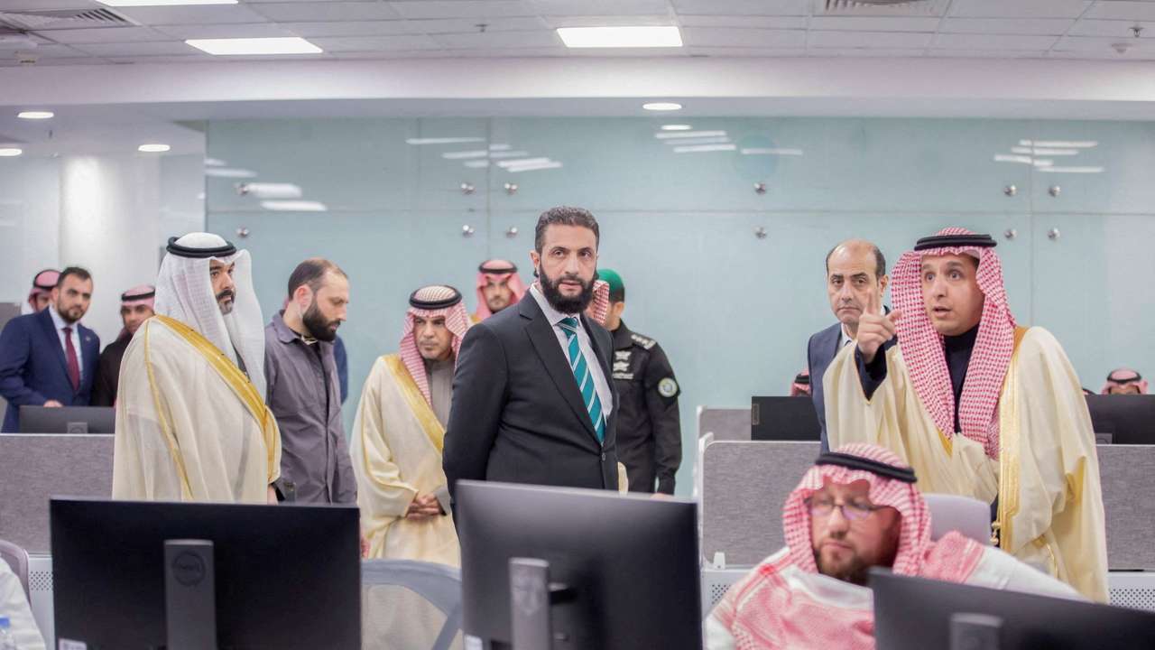 Syria's newly appointed president for a transitional phase Ahmed al-Sharaa visits Saudi Data and AI Authority, in Riyadh