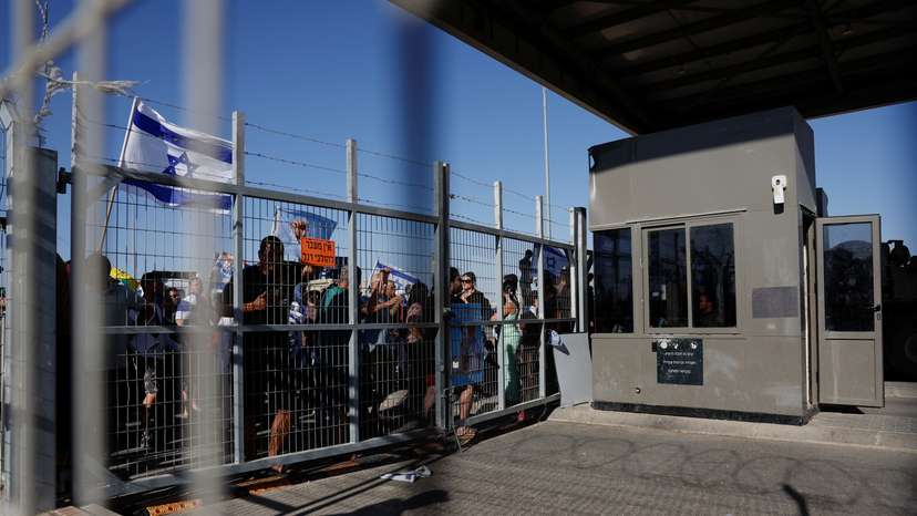 Protesters gather outside Sde Teiman detention facility near Beersheba