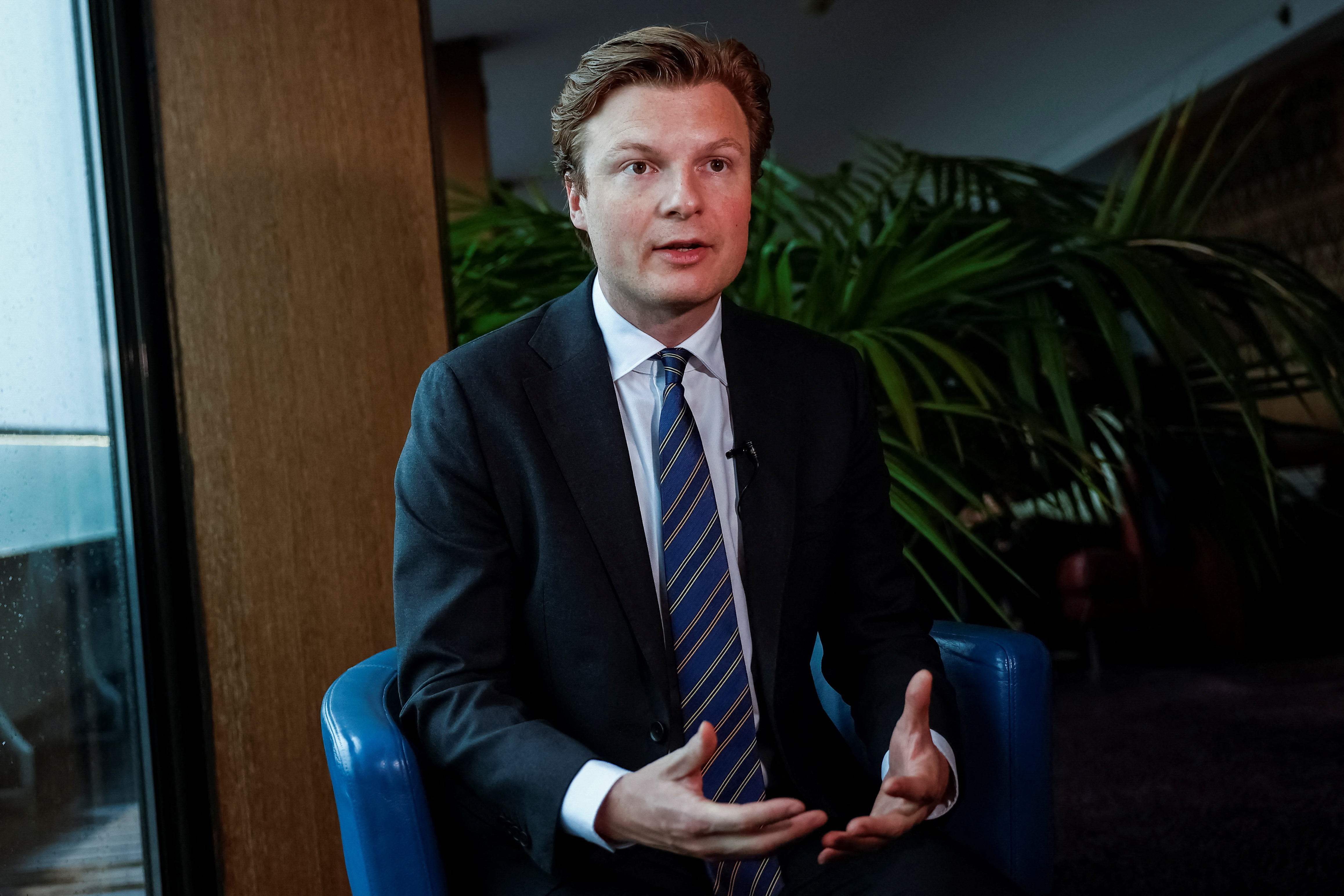 Dutch Defence Minister Brekelmans speaks during an interview in Kyiv