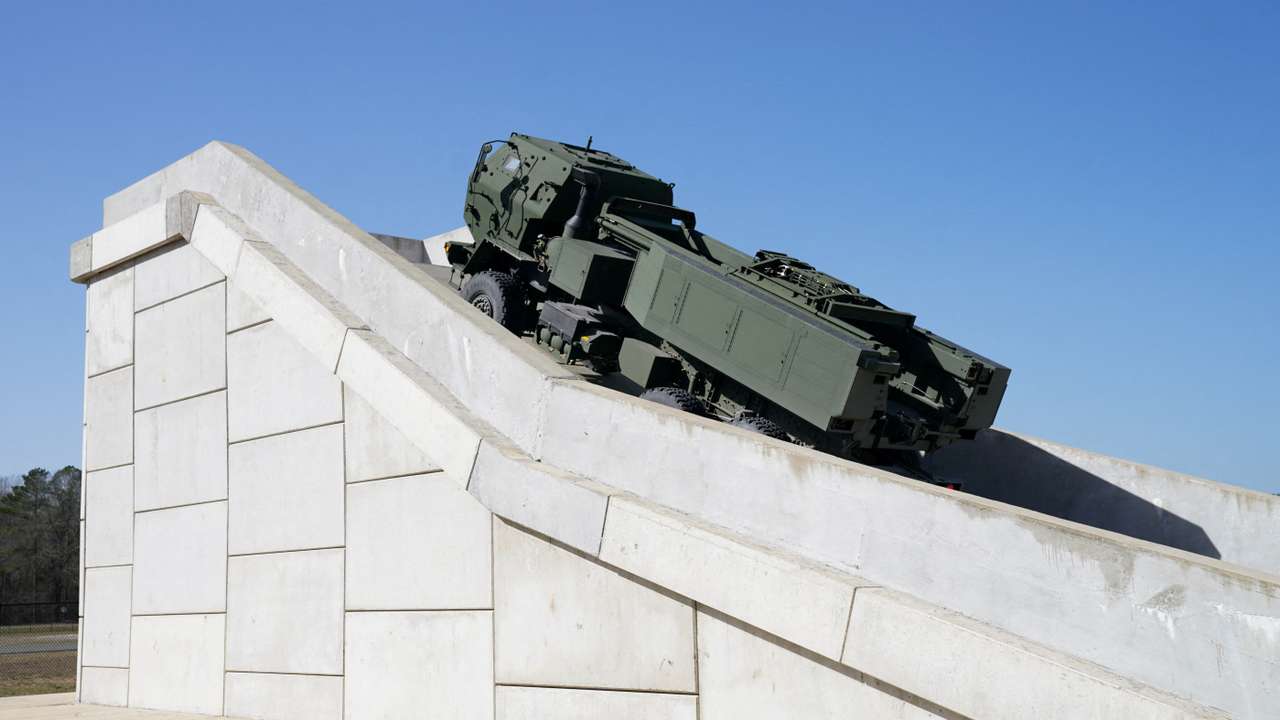 FILE PHOTO: HIMARS missile launcher vehicles assembled at Lockheed Martin in Camden, Arkansas