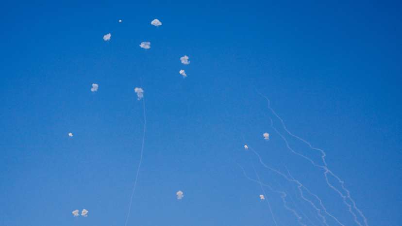Israel's Iron Dome anti-missile system intercepts rockets launched from Lebanon, as seen from Haifa