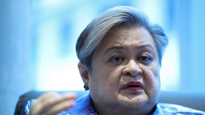 FILE PHOTO: Filipino Secretary of Foreign Affairs, Theresa P. Lazaro, speaks during an interview with Reuters
