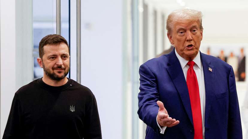 Republican presidential nominee and former U.S. President Donald Trump and Ukraine's President Volodymyr Zelenskiy meet in New York