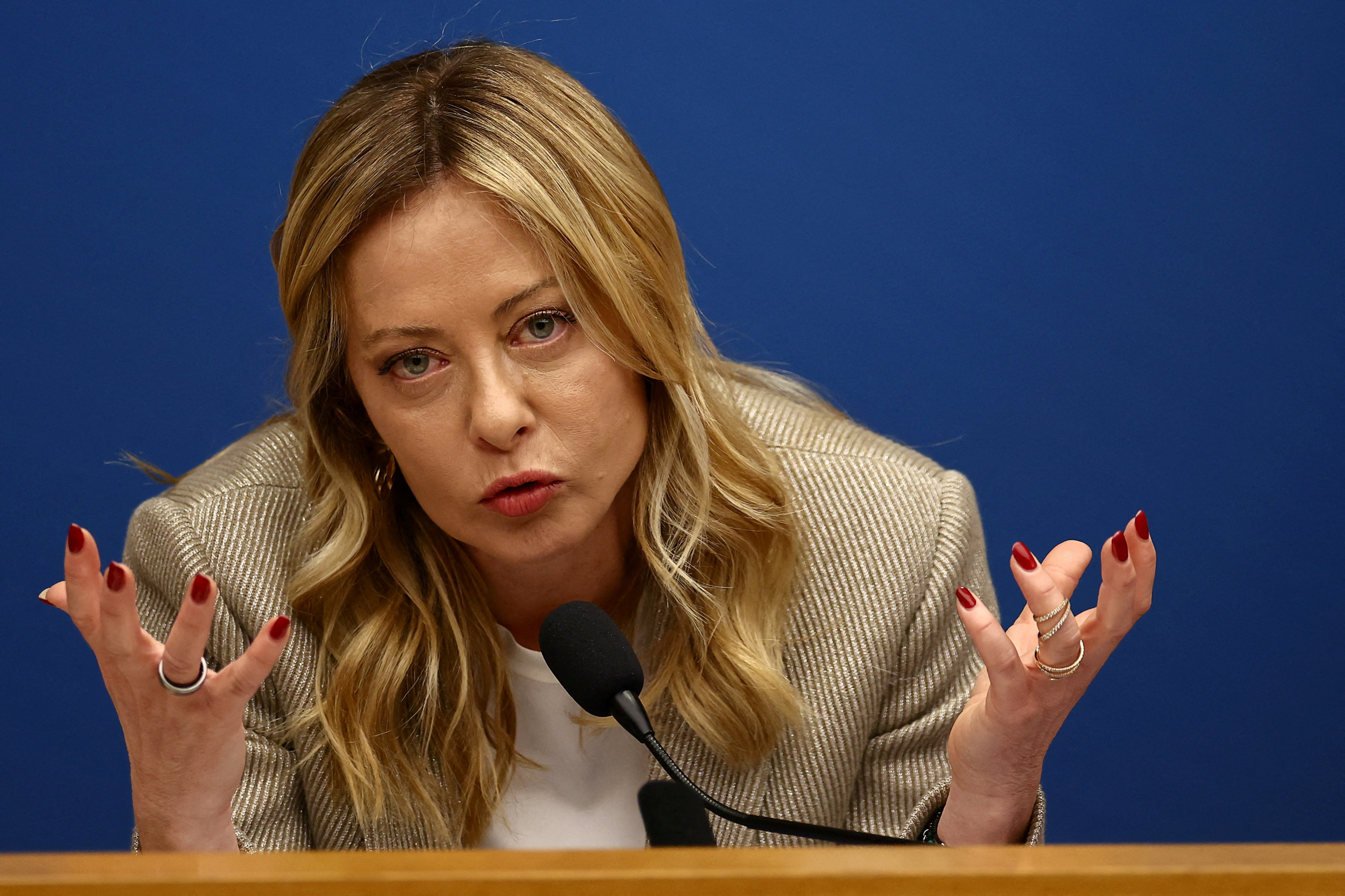 FILE PHOTO: Italy's Prime Minister Giorgia Meloni attends her end-of-year press conference in Rome