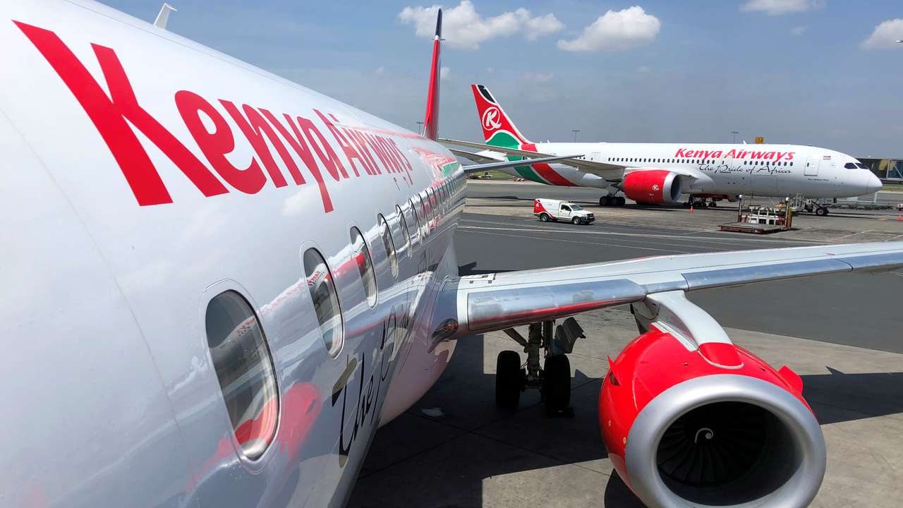 Kenya Airways planes are seen parked at the Jomo Kenyatta International Airport near Nairobi
