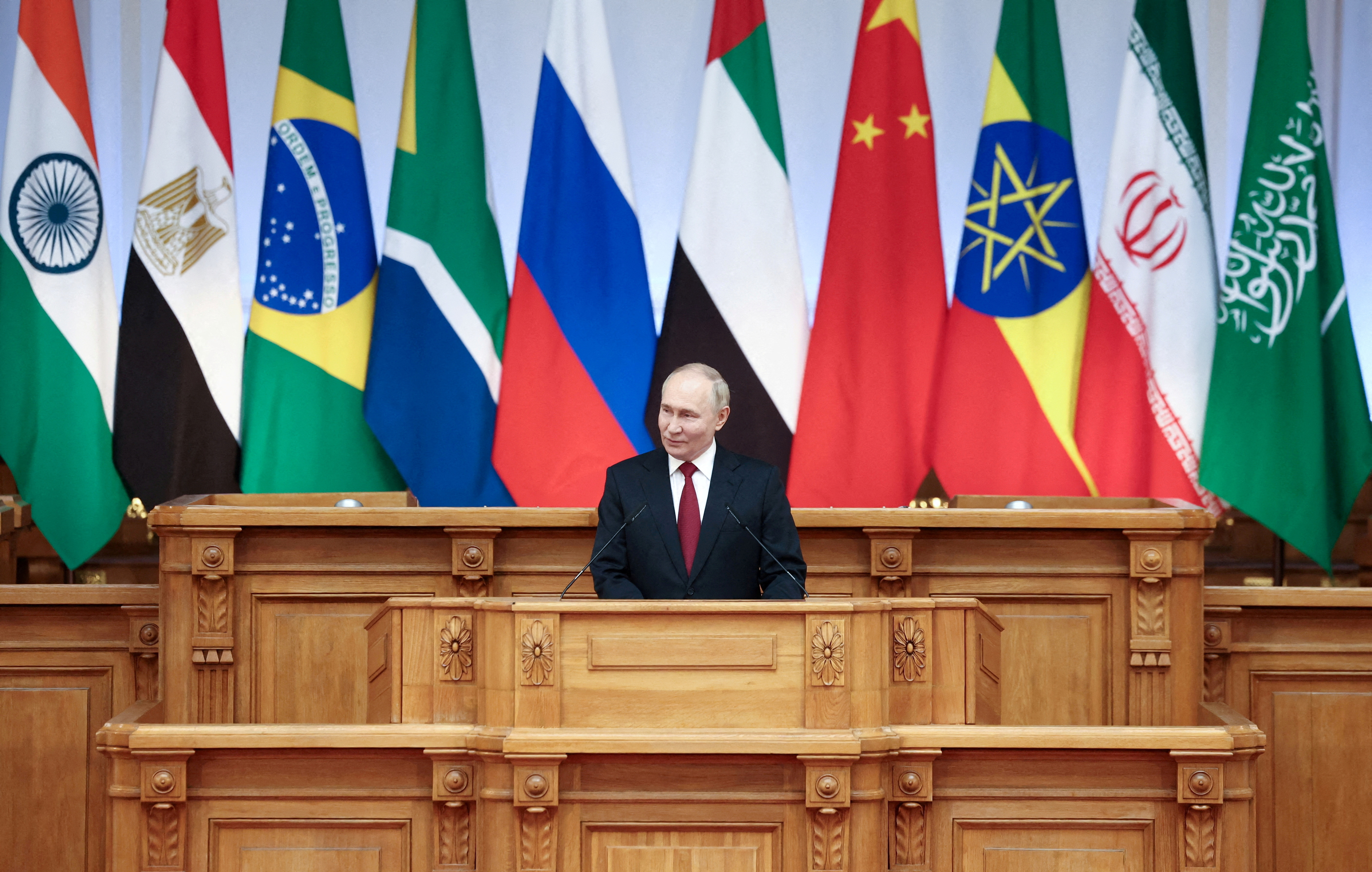 FILE PHOTO: FILE PHOTO: Russian President Vladimir Putin speaks at the BRICS Parliamentary Forum in Saint Petersburg