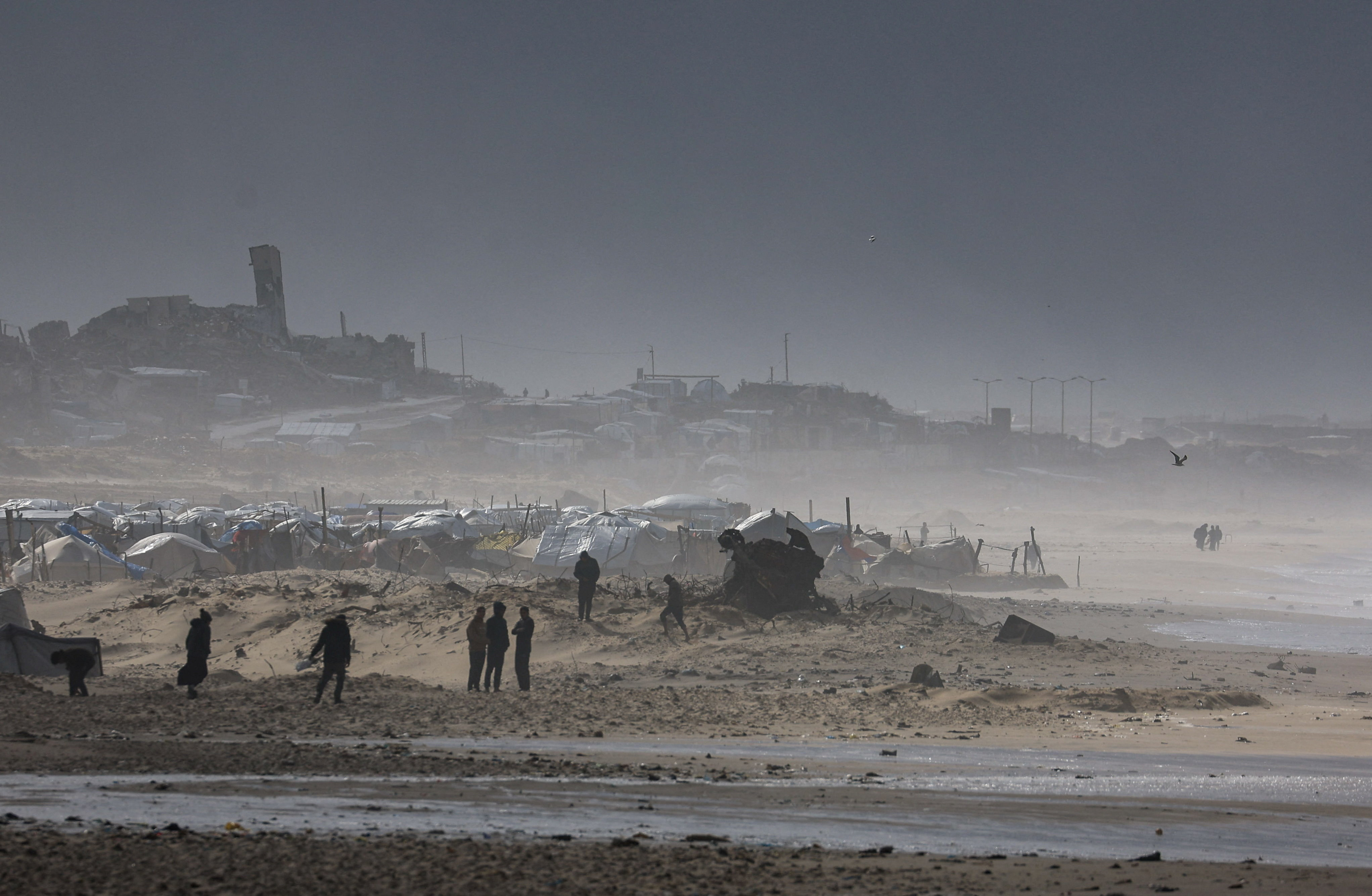 Tents used by displaced Palestinians, in Gaza City