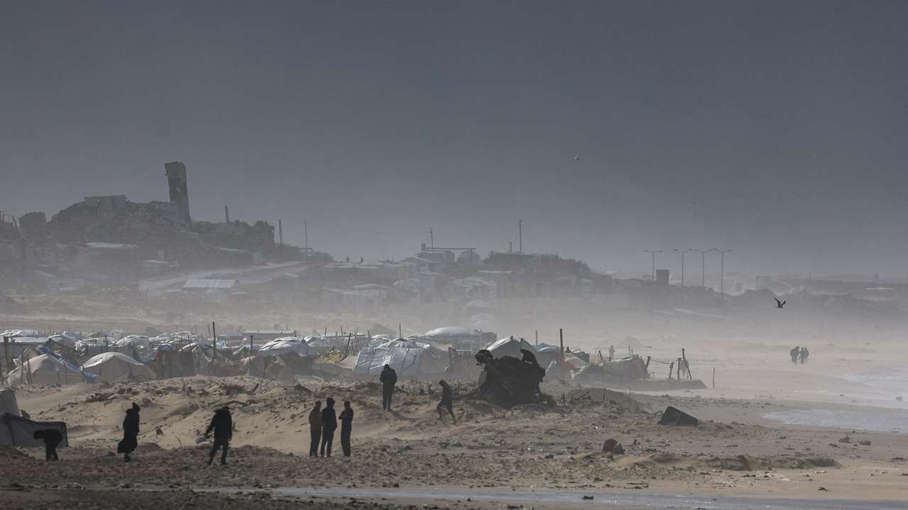 Tents used by displaced Palestinians, in Gaza City