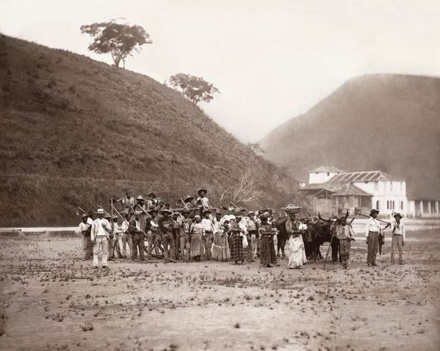 A fotografia "Partida para a Colheita do Café, Vale do Paraíba, c. 1882", de Marc Ferrez, está no livro.