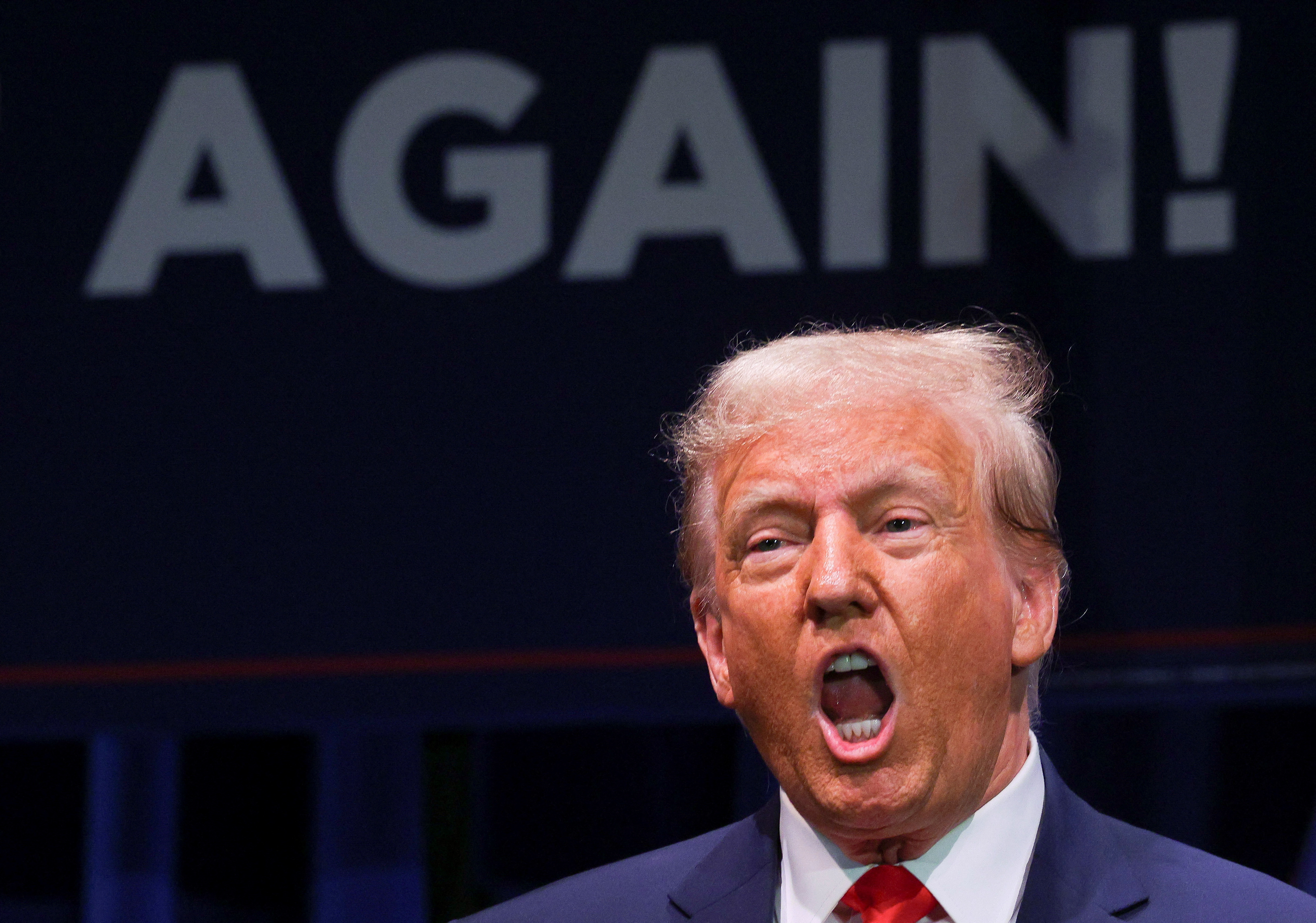 Former U.S. President Donald Trump campaigns in Wolfeboro, New Hampshire